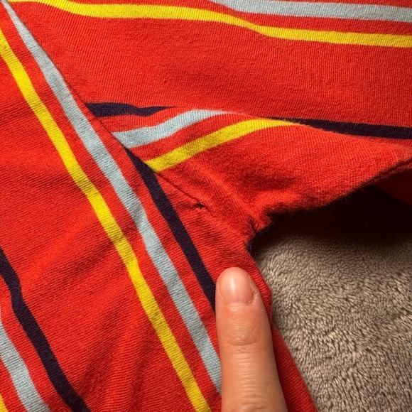 Guess‎ Los Angeles T-shirt Men XL Orange Retro Striped Triangle Embroidered Logo - Picture 8 of 11